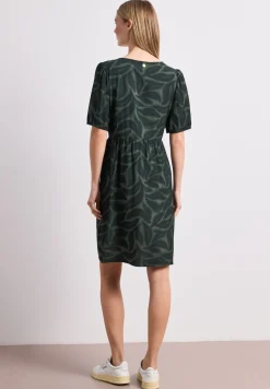 Knielange jurk met gespleten hals en print