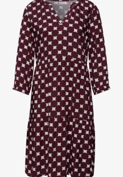 Knielange jurk met gespleten hals en print