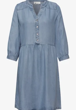 Knielange jurk met ruches in denimlook