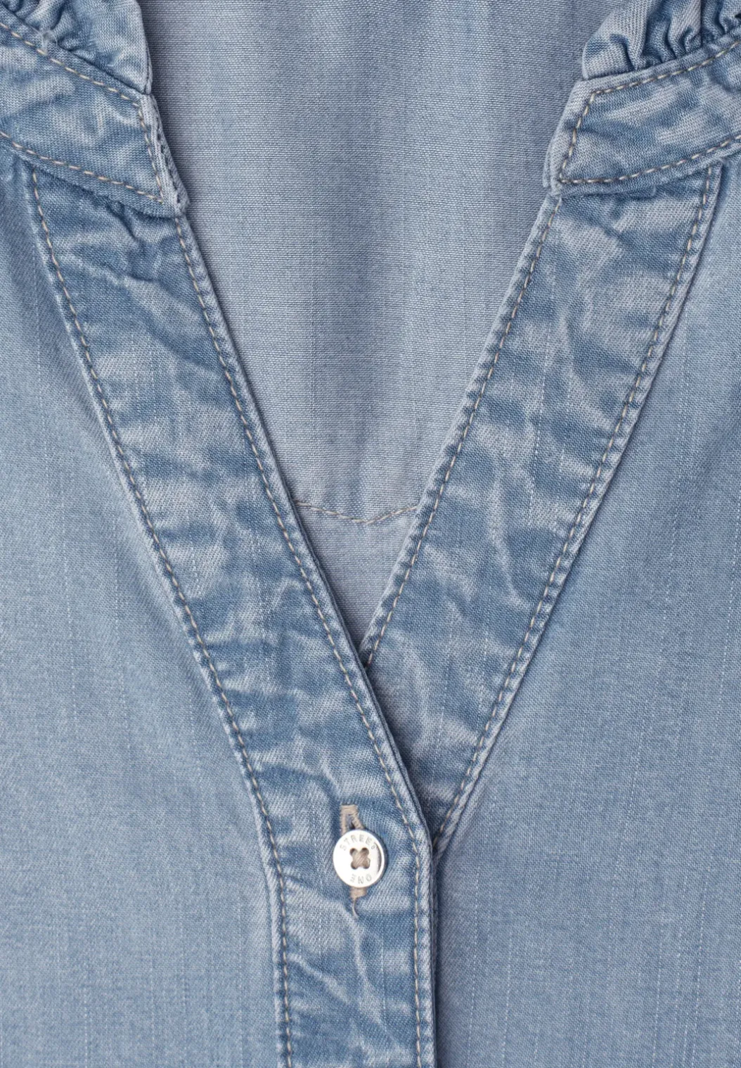 Knielange jurk met ruches in denimlook