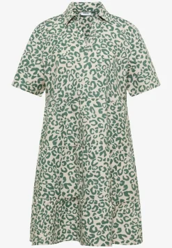 Knielange jurk van linnenmix met print