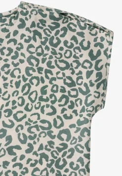 Knielange jurk van linnenmix met print