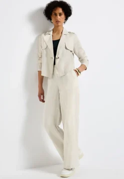 Korte linnen trenchcoat