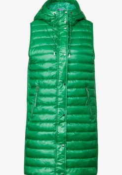 Lange gewatteerde bodywarmer met capuchon