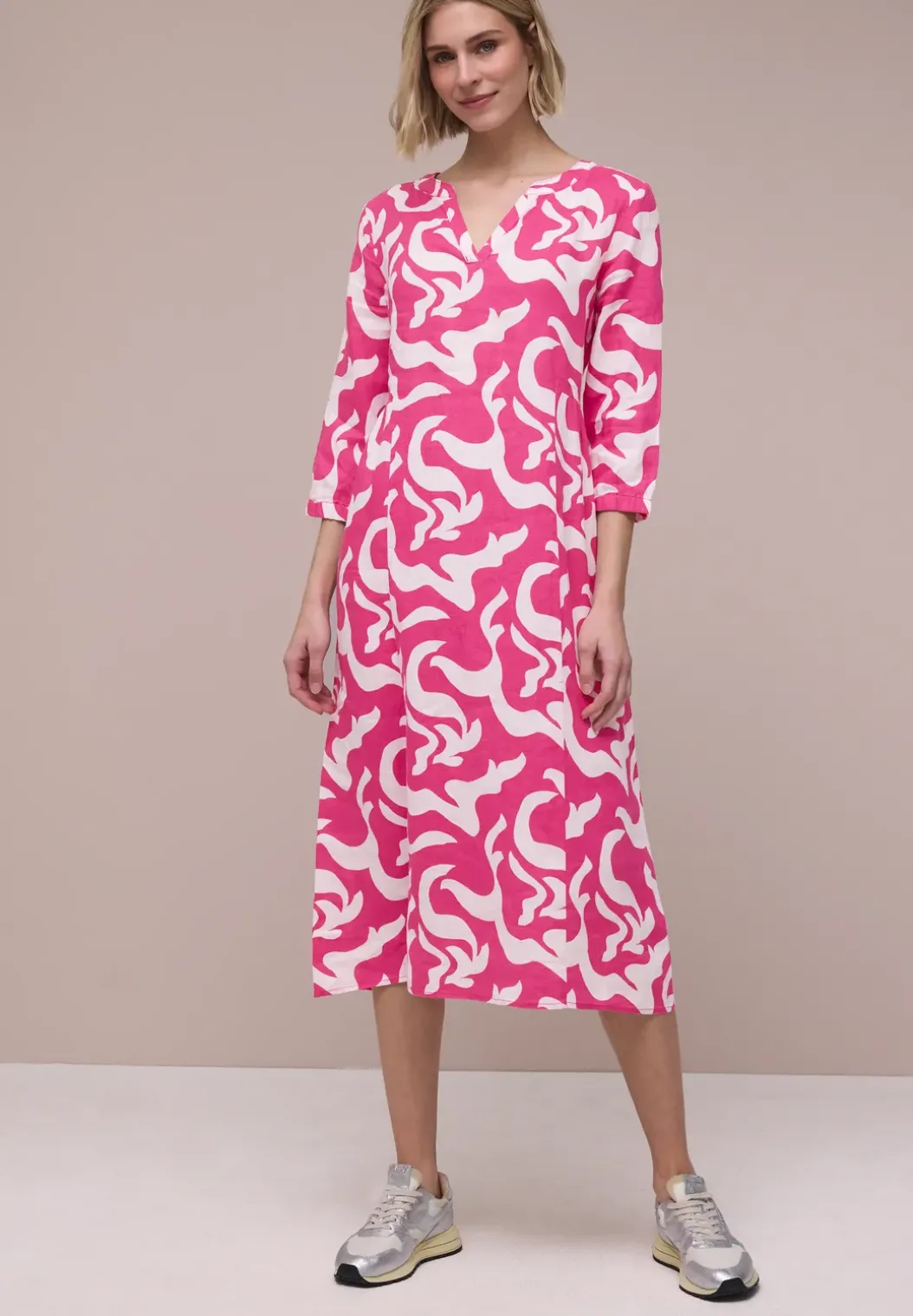 Linnen midi-jurk met print