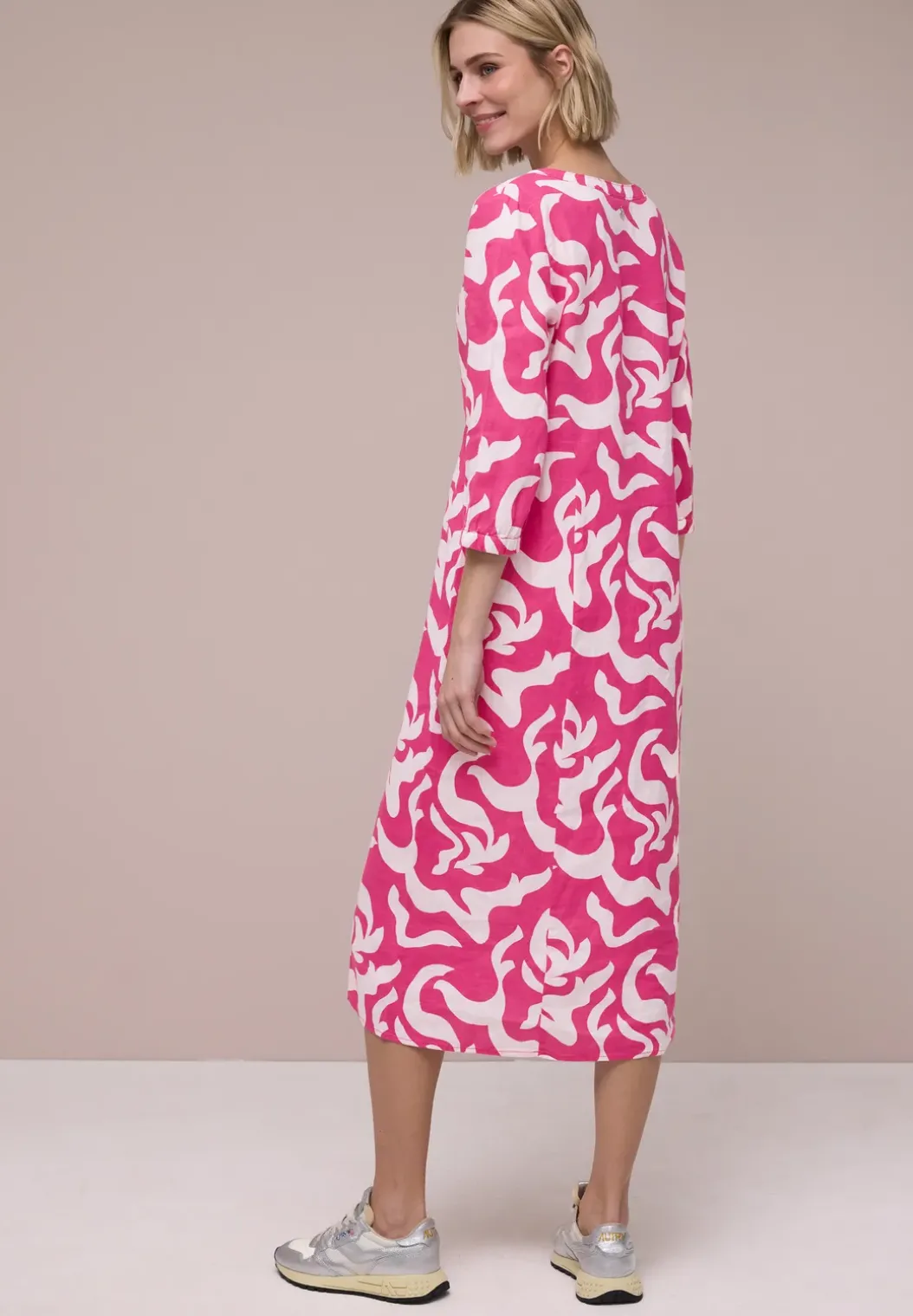 Linnen midi-jurk met print