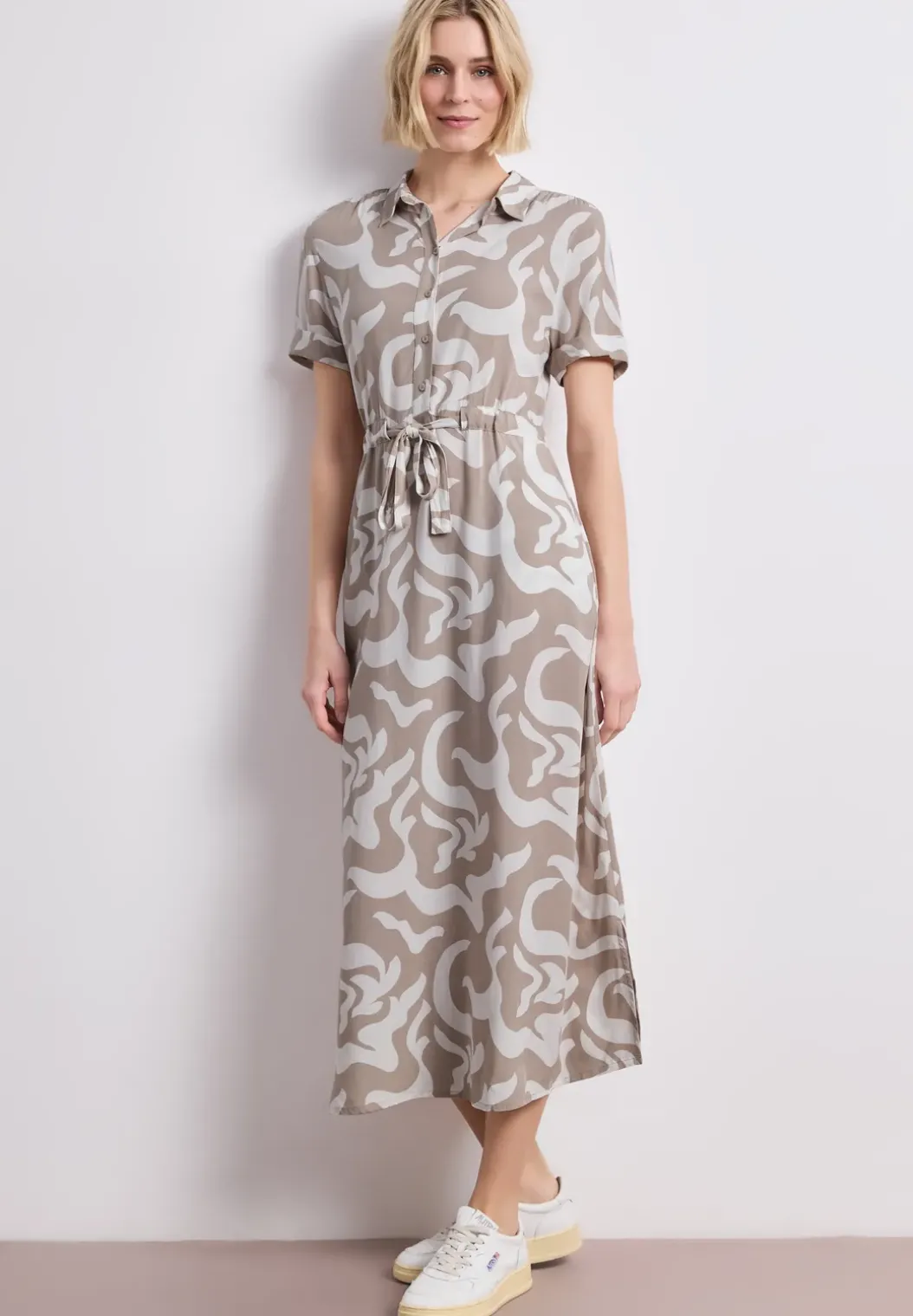 Maxi-jurk met overhemdkraag en print