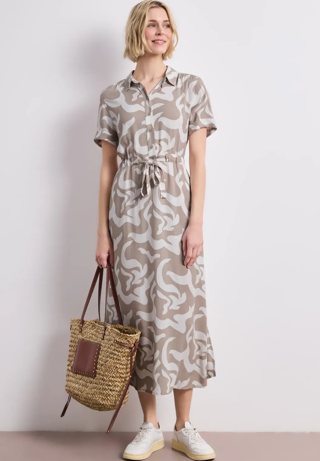 Maxi-jurk met overhemdkraag en print