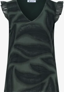 Mesh top met V-hals en print