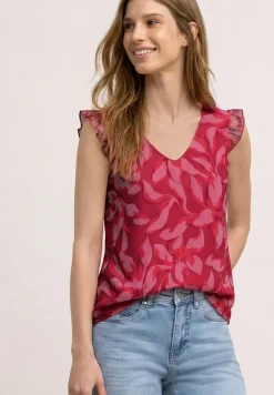 Mesh top met V-hals en print