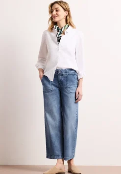 Mid Waist jeans met Wide Legs en strepen