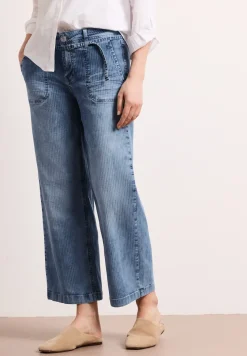 Mid Waist jeans met Wide Legs en strepen