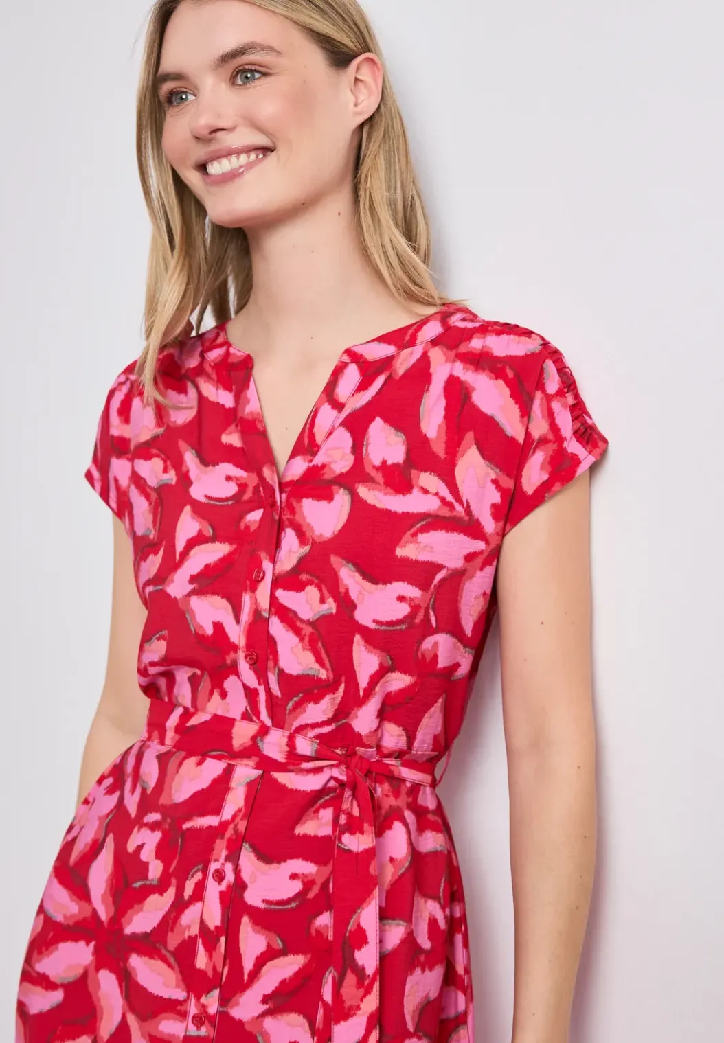 Midi-jurk met gespleten hals en print