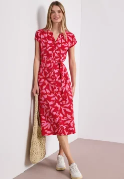 Midi-jurk met gespleten hals en print