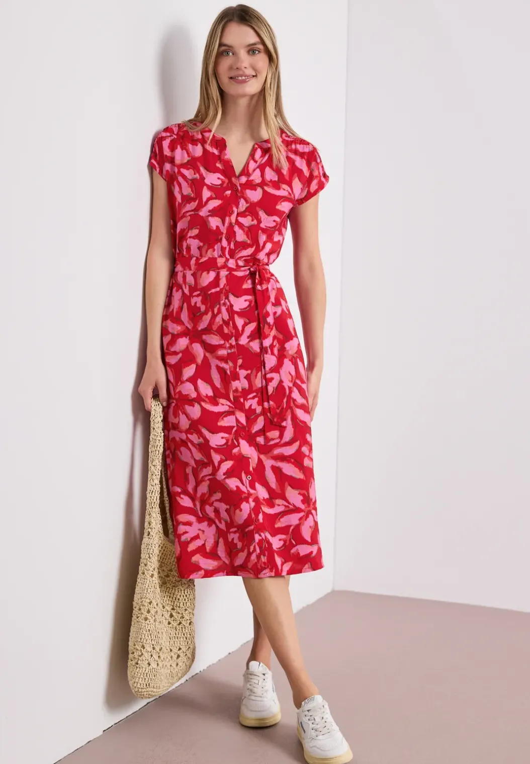 Midi-jurk met gespleten hals en print