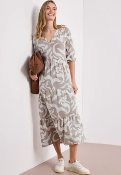 Midi-jurk met gespleten hals en print