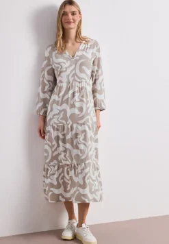 Midi-jurk met gespleten hals en print