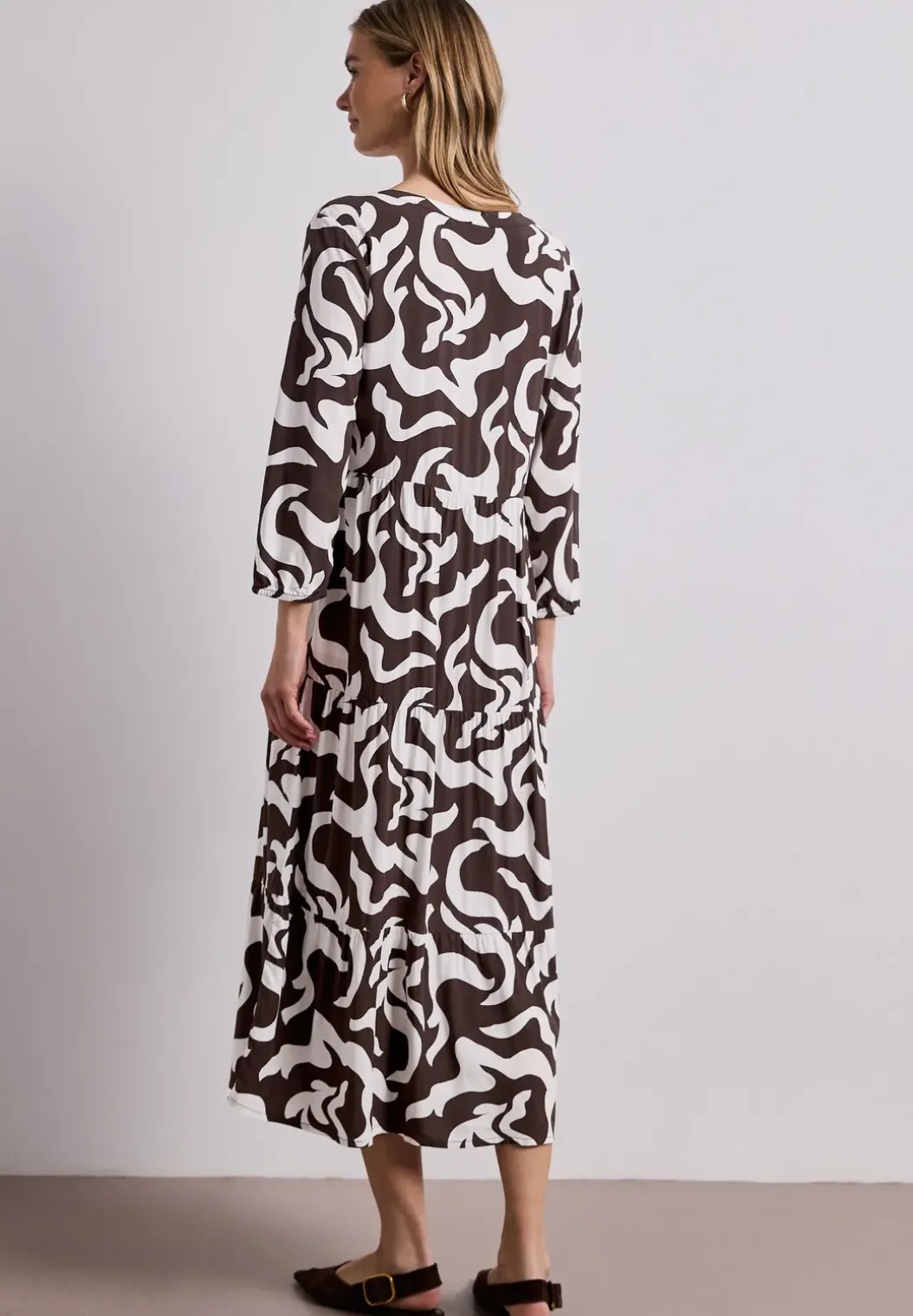 Midi-jurk met gespleten hals en print