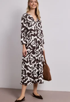 Midi-jurk met gespleten hals en print
