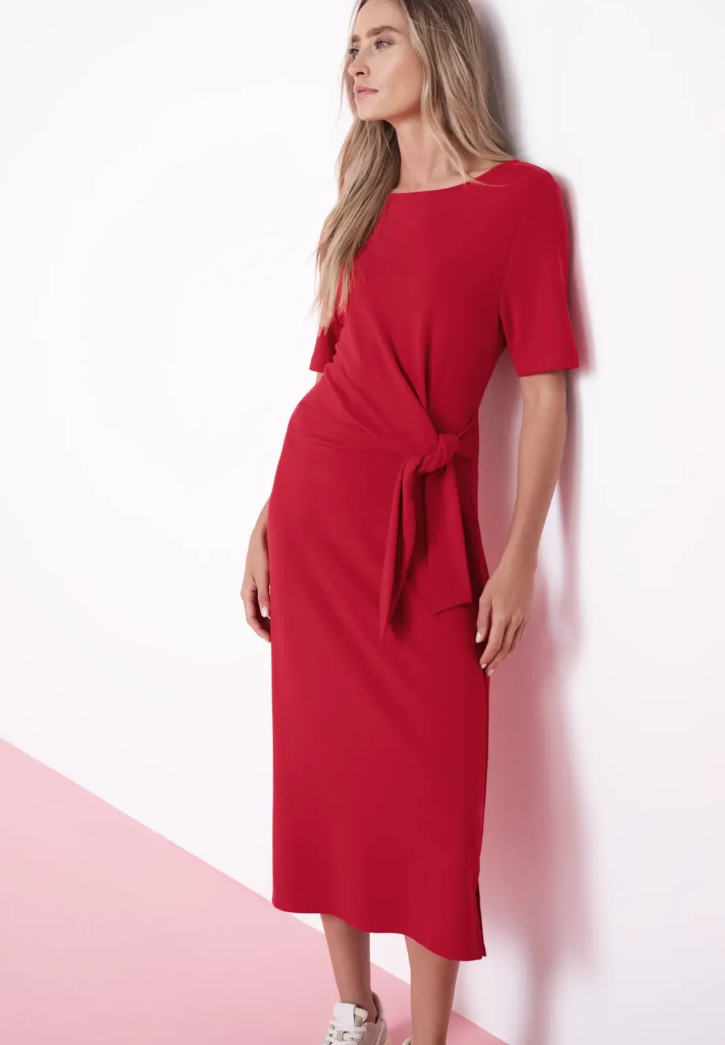 Midi-jurk met knoopdetail