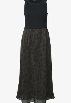Midi-jurk met structuurmix en print