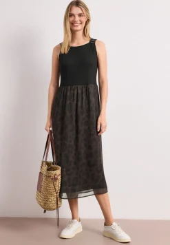 Midi-jurk met structuurmix en print