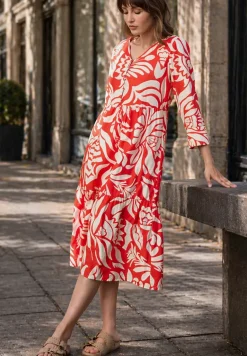 Midi-jurk met V-hals en print