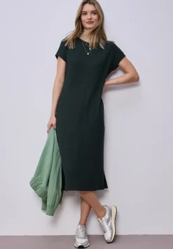 Midi-jurk van geribbelde jersey
