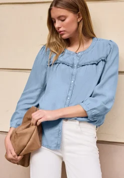 3/4-mouwen blouse in een verwassen look