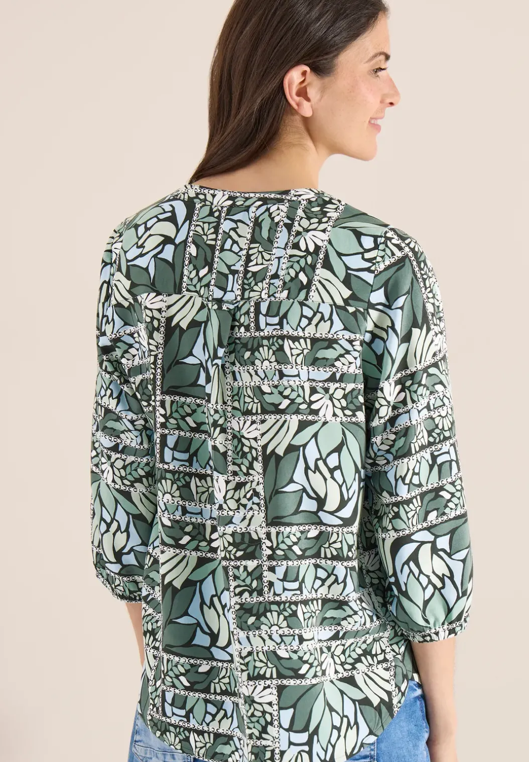 3/4-mouwen blouse met patchworkprint