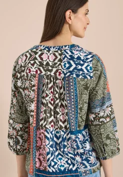 3/4-mouwen blouse met patchworkprint