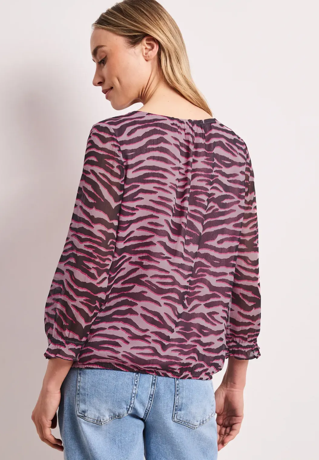 3/4-mouwen blouse met ronde hals in chiffon