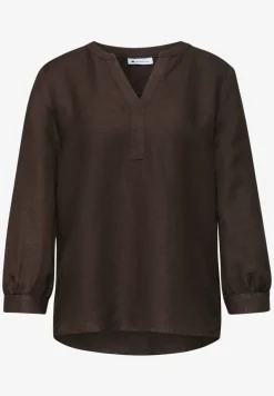 3/4-mouwen blouse van linnenmix met gespleten hals