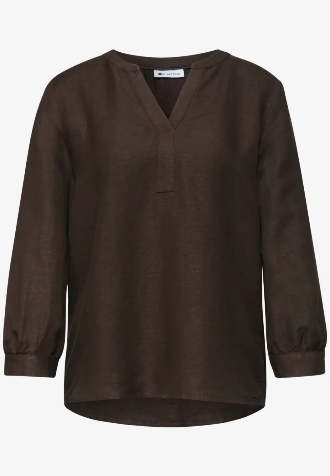 3/4-mouwen blouse van linnenmix met gespleten hals