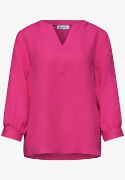3/4-mouwen blouse van linnenmix met gespleten hals