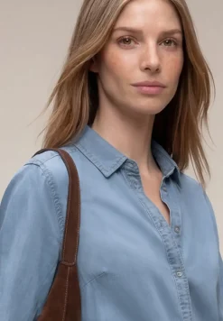 Overhemdblouse met 3/4 mouwen in denimlook