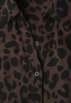 Overhemdblouse met korte mouwen en leopatroon