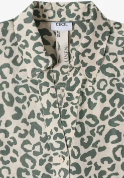Overhemdblouse met leoprint in linnenmix