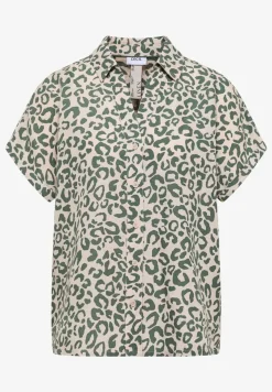 Overhemdblouse met leoprint in linnenmix