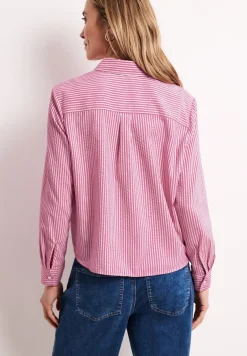Seersucker blouse met lange mouwen