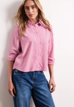 Seersucker blouse met lange mouwen