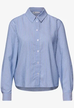 Seersucker blouse met lange mouwen