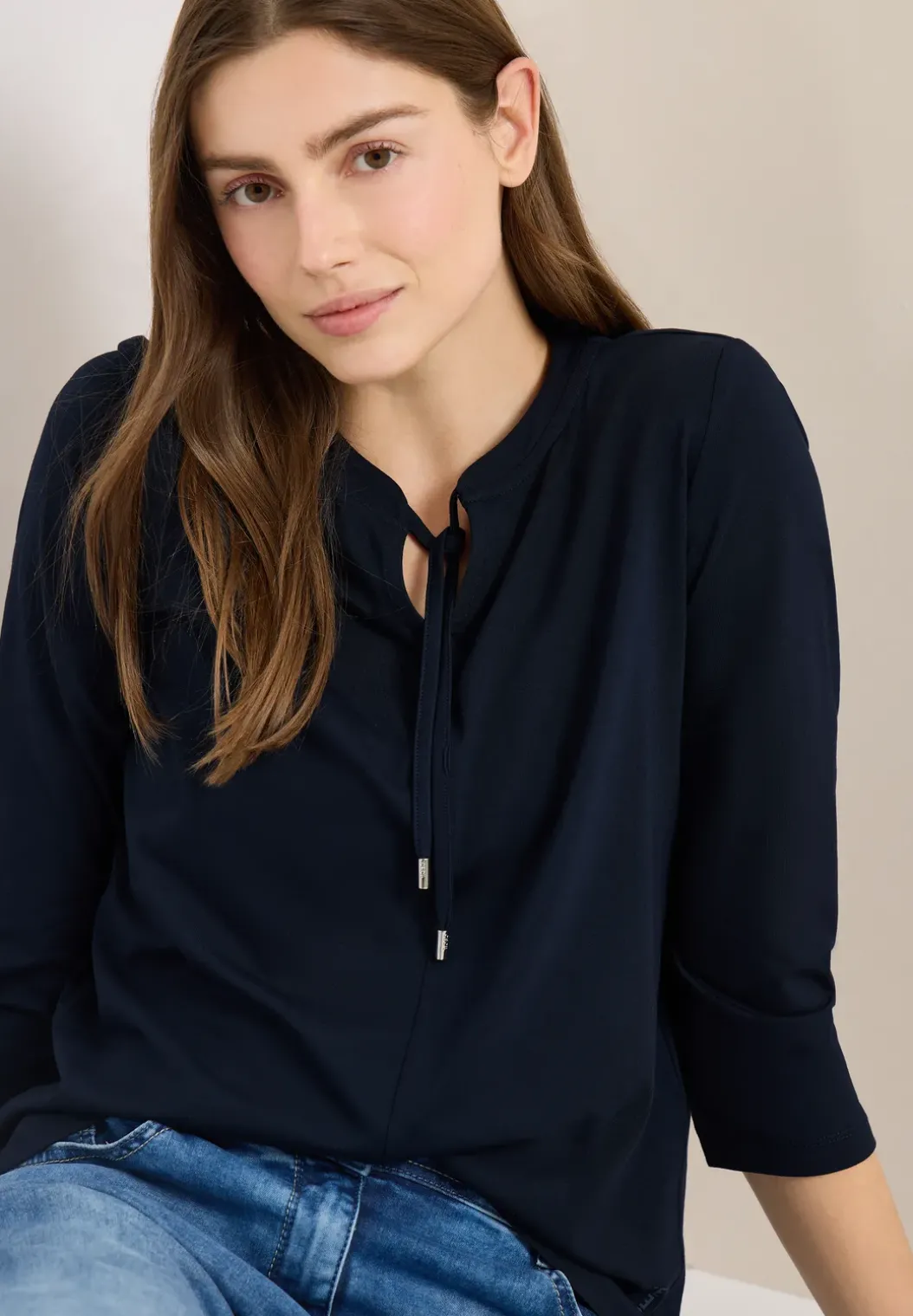 Shirt met 3/4 mouwen en split neck