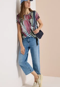 Shirt met boothals en mesh inzet