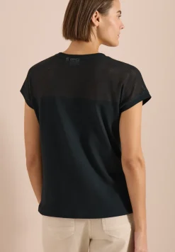 Shirt met boothals en mesh inzet