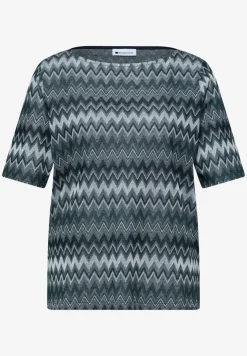 Shirt met boothals en zigzagprint