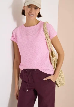 Shirt met boothals in ajour-look
