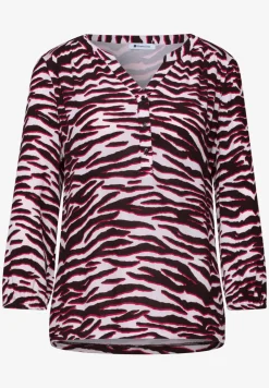 Shirt met gespleten hals en structuurmix