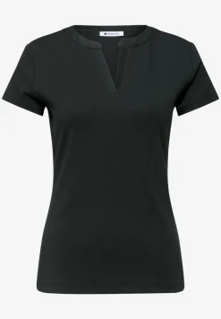 Shirt met gespleten hals en satijnen details