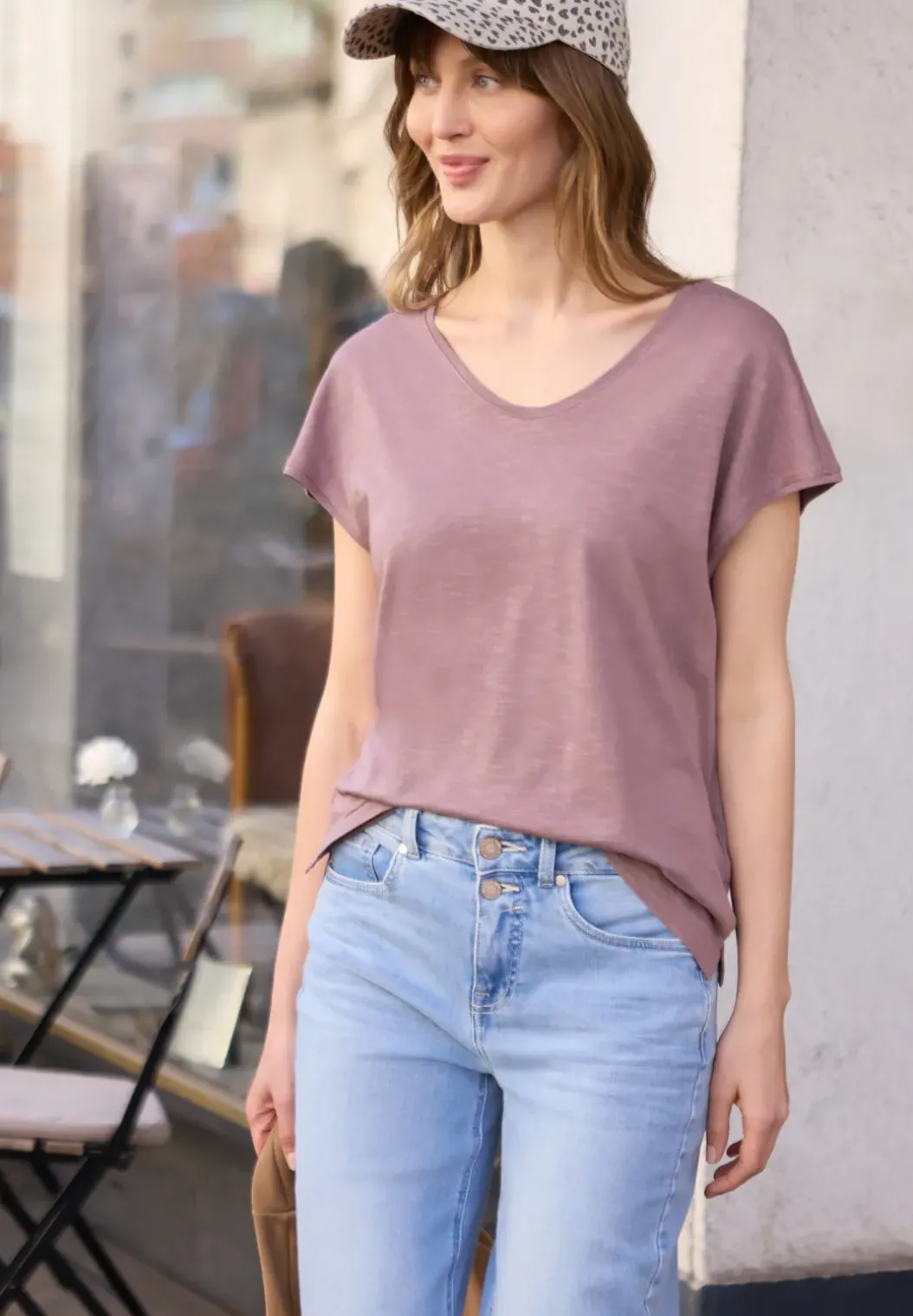 Shirt met hangende schouder in jersey